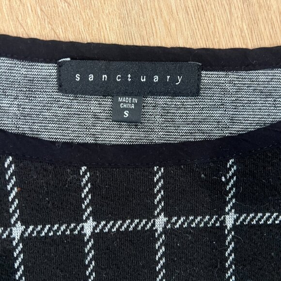 Sanctuary Black White Stripe Squares Short Sleeve Top Tee T-Shirt Blouse Small - Picture 4 of 5